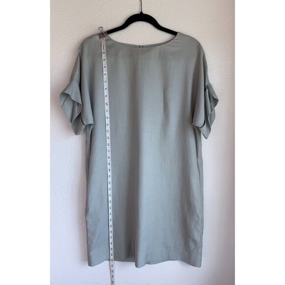 COS Cupro Cotton Short Roll Sleeve Crew Neck Shift Dress in Celadon Green Size 6 - Picture 11 of 13